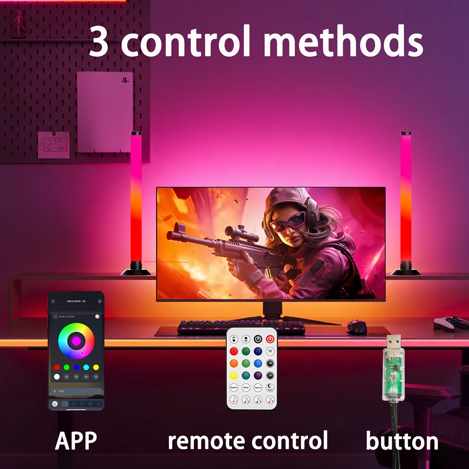 Smart RGB+IC LED Svetelné Panely – 2 ks, Ovládanie cez Appku a Diaľkový Ovládač, Music Sync