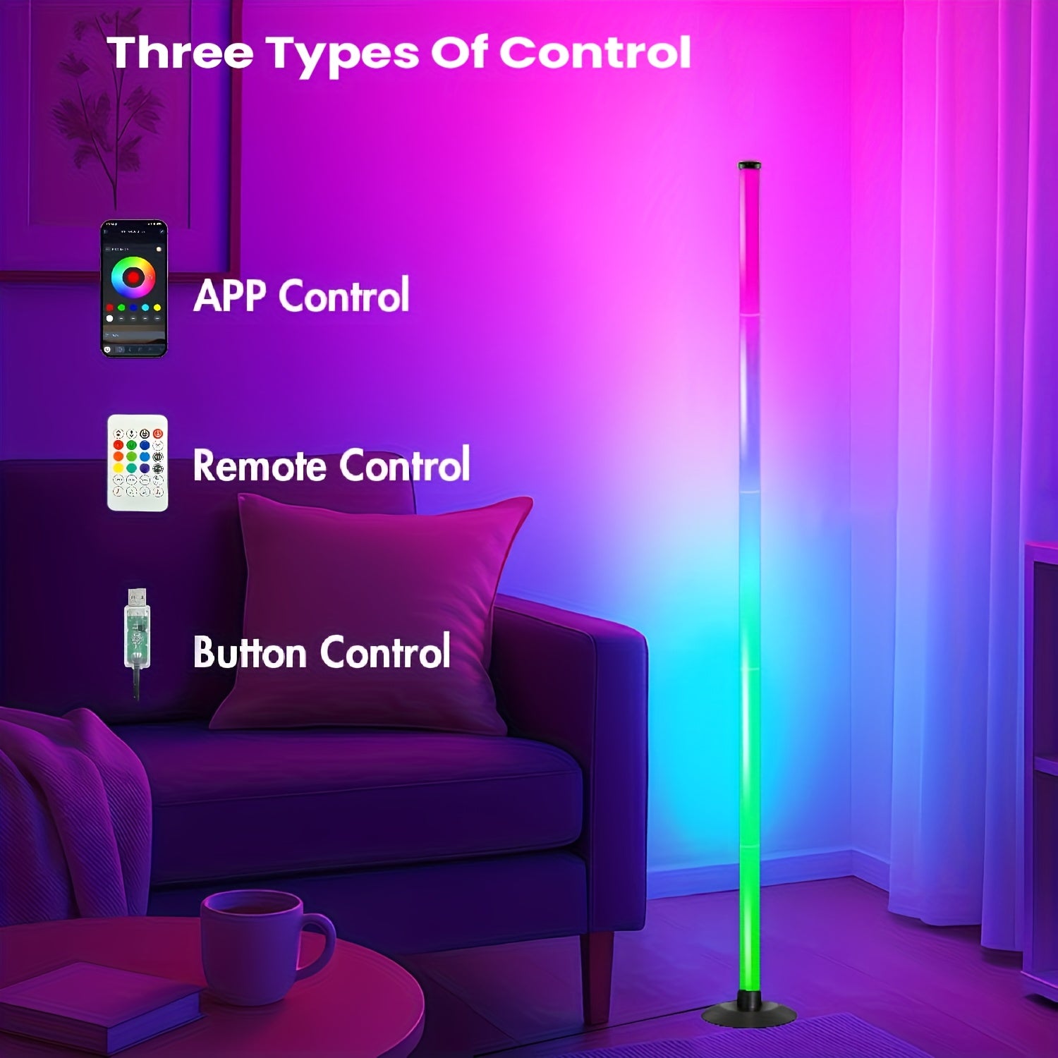 Smart RGB IC LED Floor Lamp - Ovládanie cez Appku a Diaľkový Ovládač, Music Sync