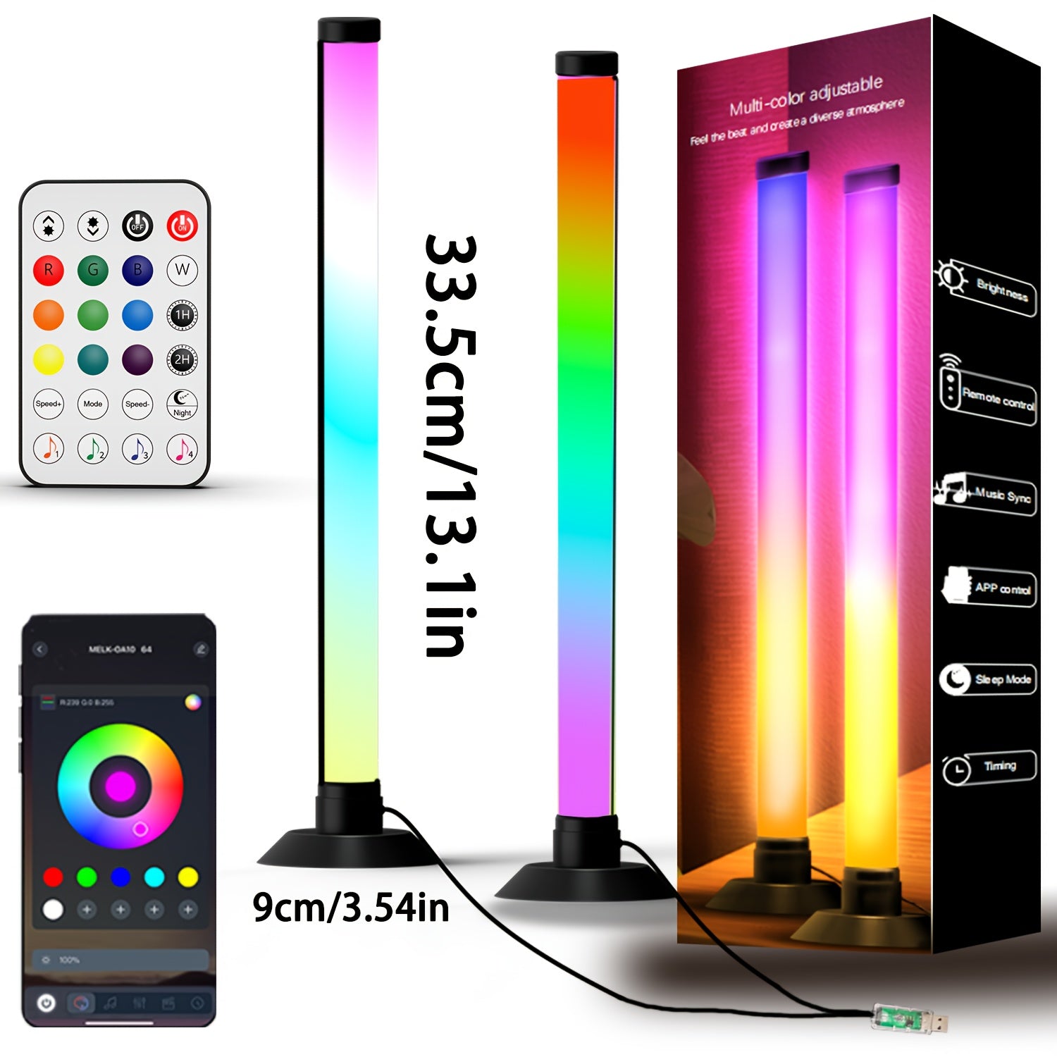 Smart RGB+IC LED Svetelné Panely – 2 ks, Ovládanie cez Appku a Diaľkový Ovládač, Music Sync